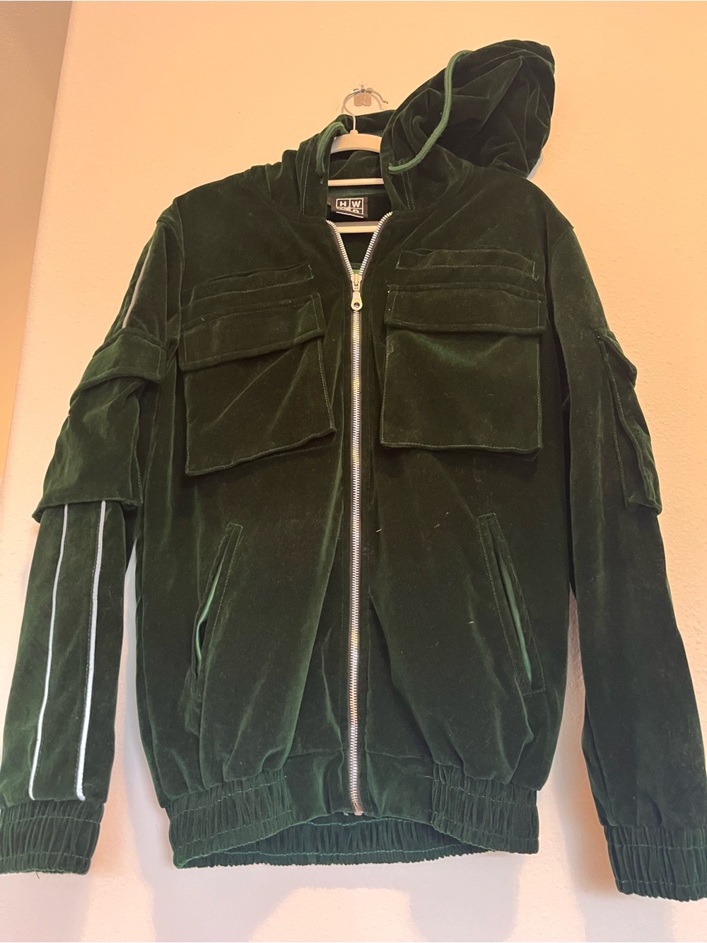 Men's Dark Green Velvet Hooded Field Jacket